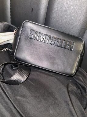 Steve Madden Black Embossed Logo Belt Bag
